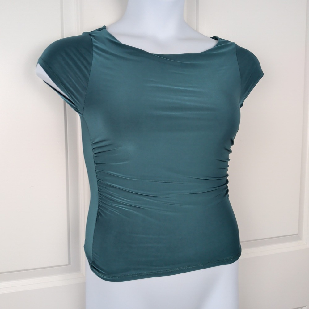 Ruched Cap Sleeve Boat Neck Top Skater Surfer Y2K Layering Minimalist Sleek